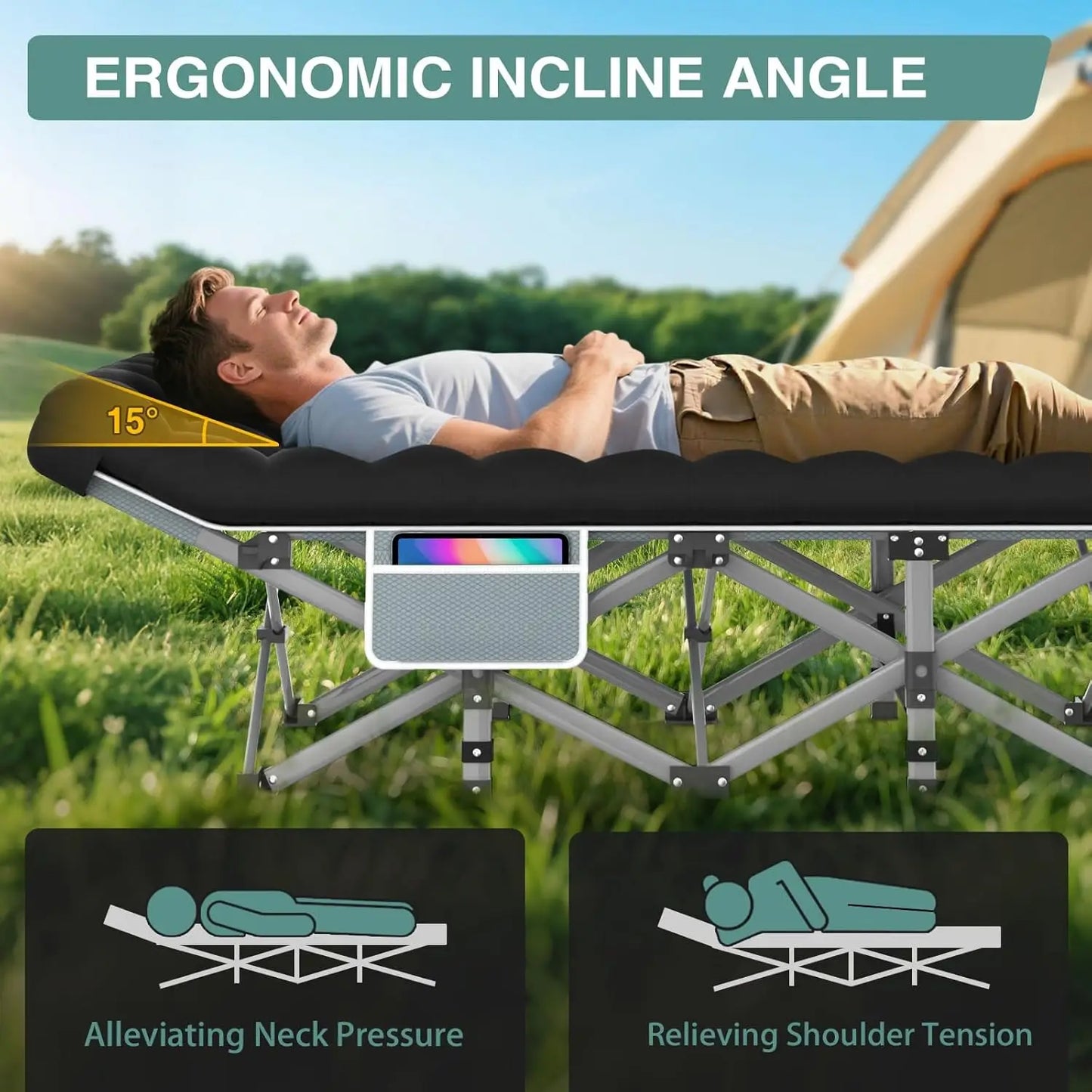 Heavy-Duty Portable Camping Cot with Mattress