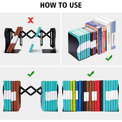 2PCS Adjustable Metal Bookends with 2 Dividers for Heavy Books