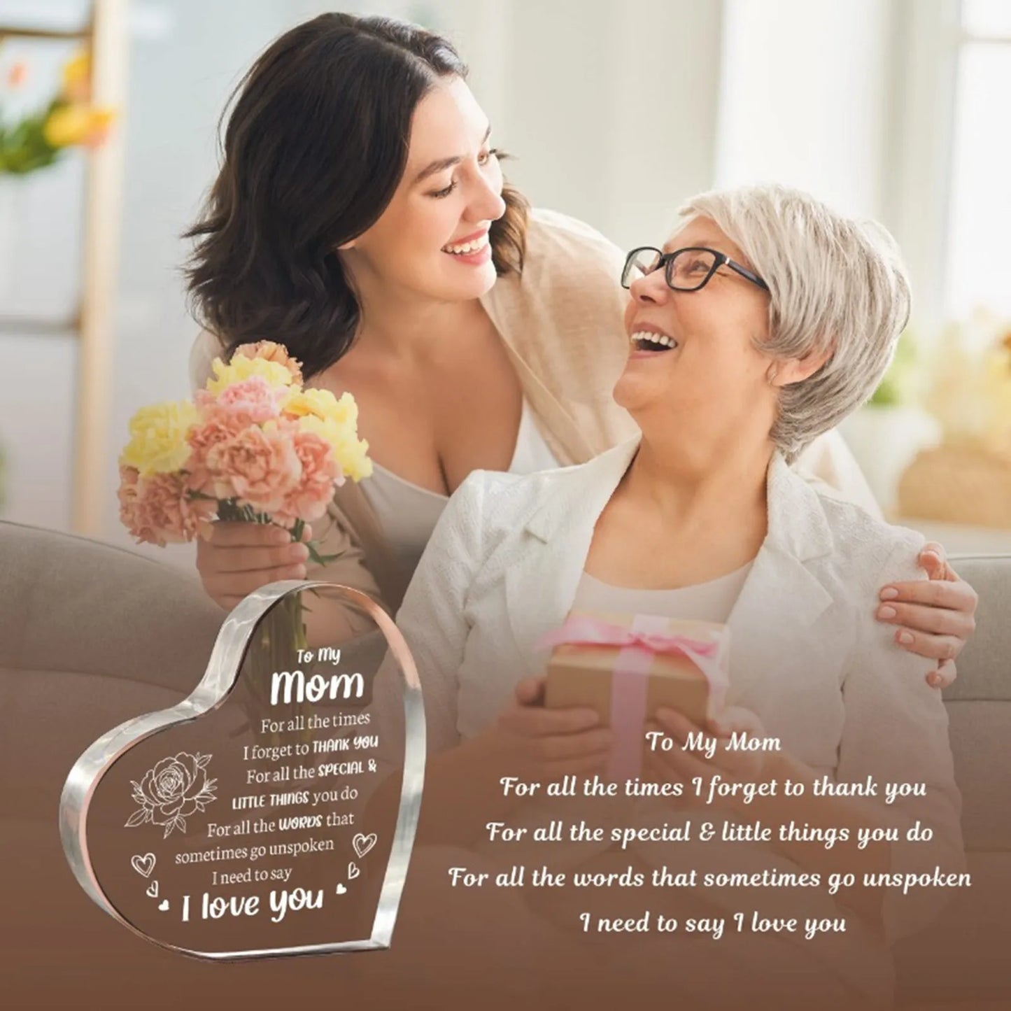 1pc Mother's Day Gift Sign Heart Shaped Plaque Personalized Gift For Mother Desktop Souvenir Decoration I Love You Mom