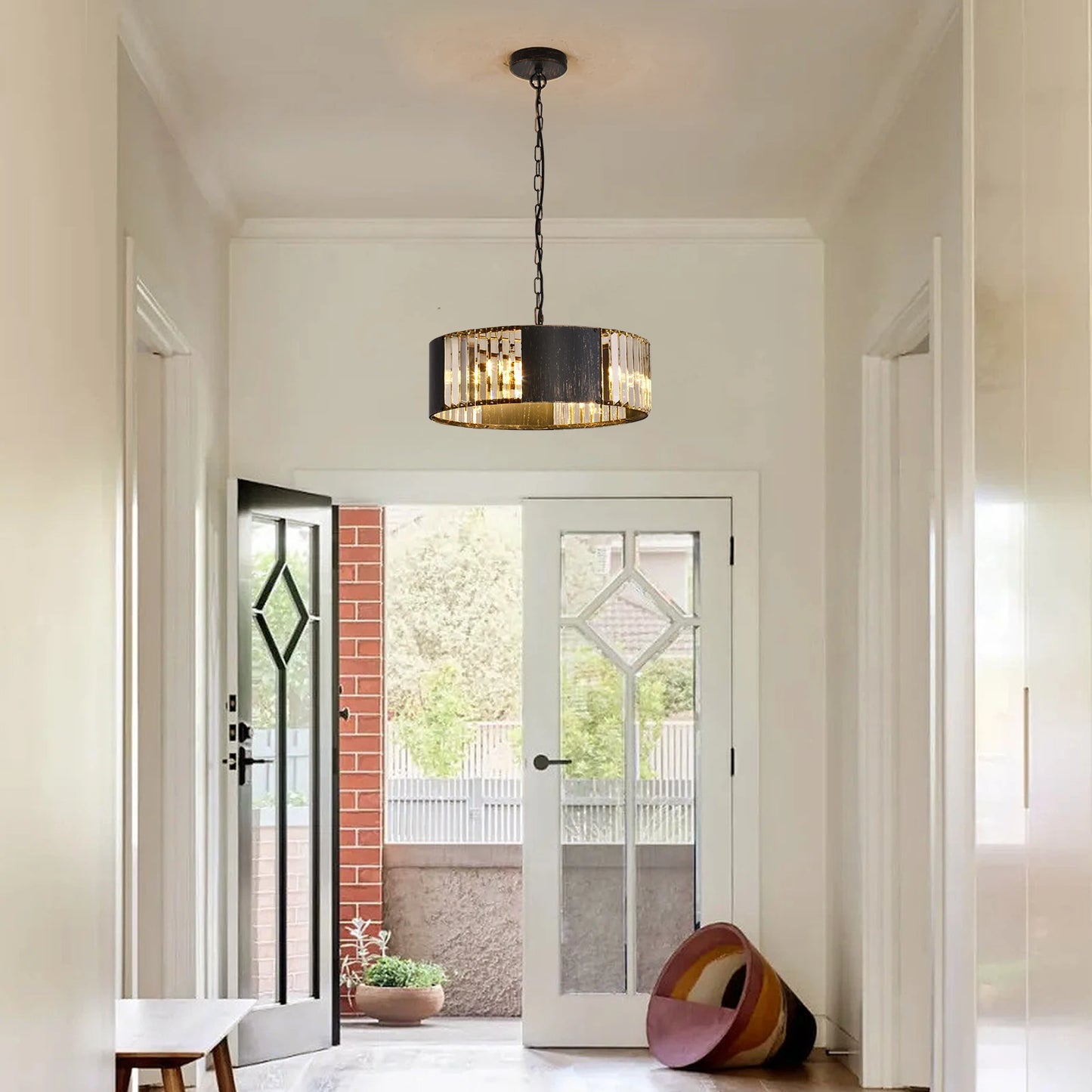 Luxury Black Crystal Modern Pendant Hanging Ceiling Lamp Chandelier