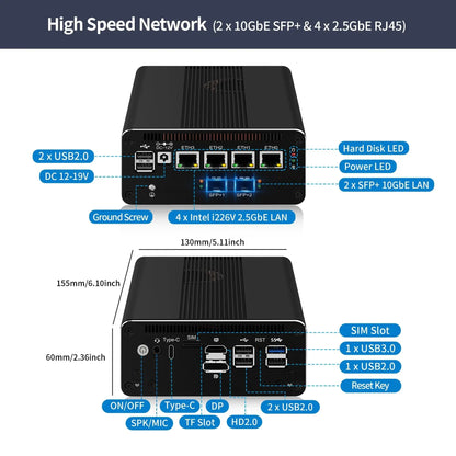CWWK W6 Computer Hardware N100 Mini PC with Firewall Appliance  2 x 10GbE SFP+ Mini Computer with 4 x i226-V 2.5GbE LAN N200 N305