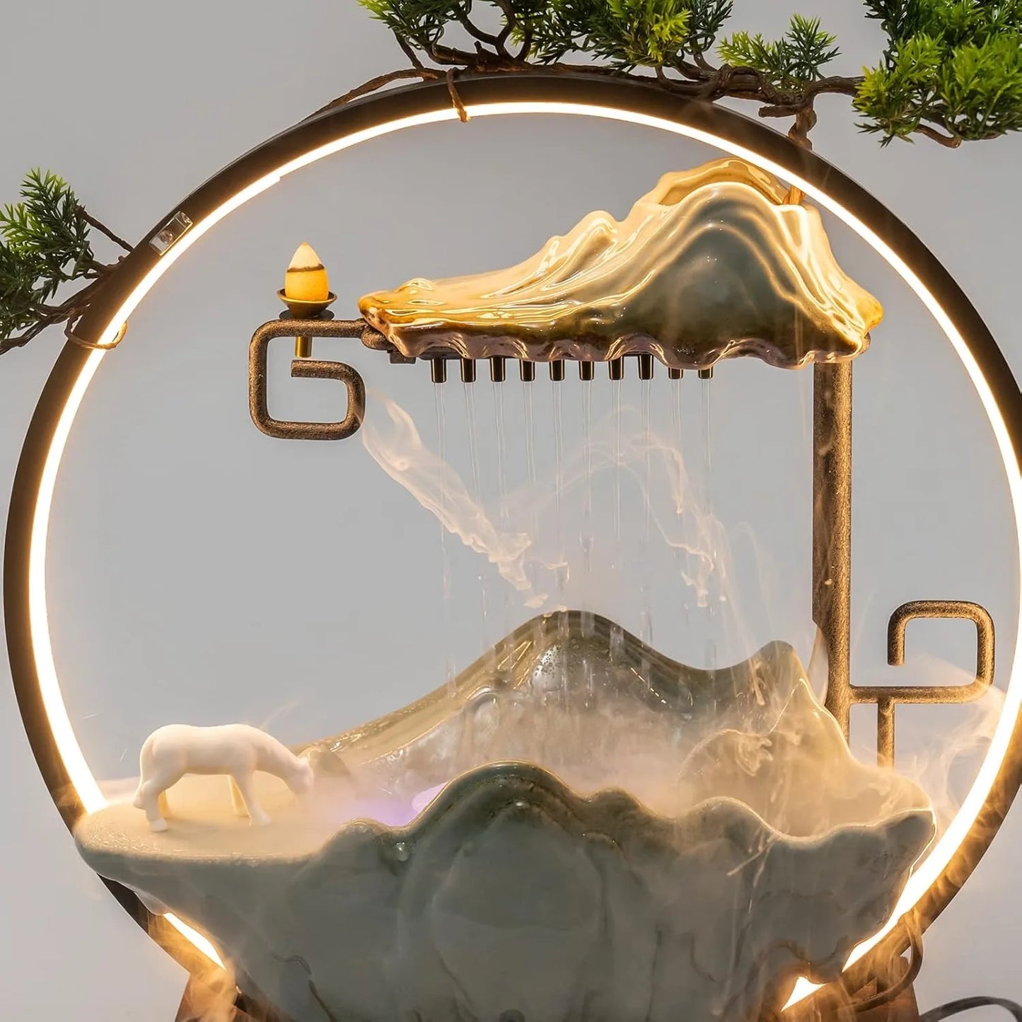 Tabletop Indoor Waterfall with Round Led Light & Mist Maker