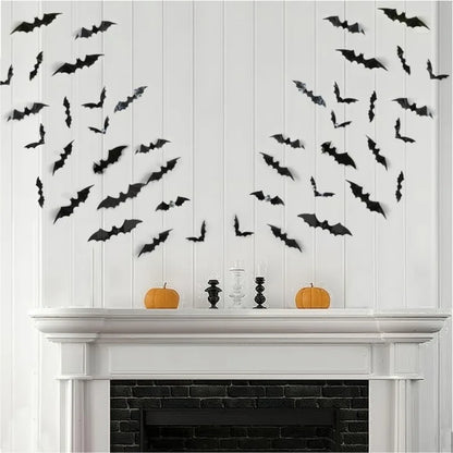 120pcs Halloween Bats Decorations for Outdoor and Indoor Use 3D Bat Stickers Ideal for Wall, Window, Home