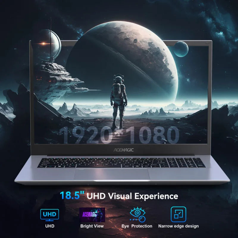 18.5-inch Intel N150 business laptop 16GB DDR4 512GB SSD 180 ° opening and  closing 3.6GHz long battery life metal shell