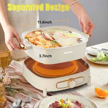 Electric Pot 5.5L Double-Flavor Removable Non-Stick Dual Sided Cooker 3" Depth Divided Pot with Multi-Power Controls
