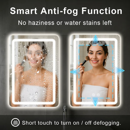 20x28 inch LED Bathroom Mirror with Backlit Lights, Fogless Makeup Mirror Wall Mounted