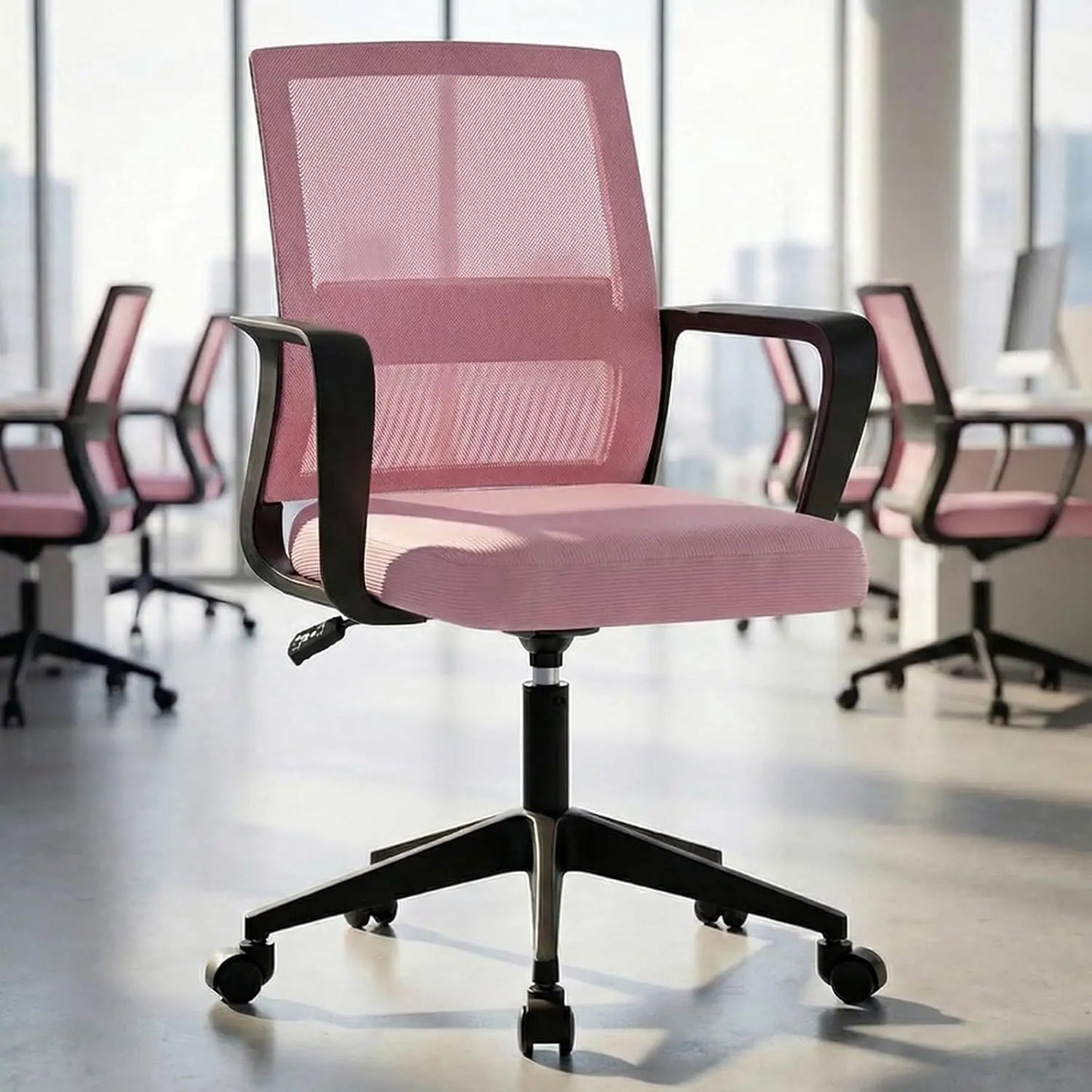 Mid-Back Upholstery and Mesh Office Chair Black Height-Adjustable Armrests