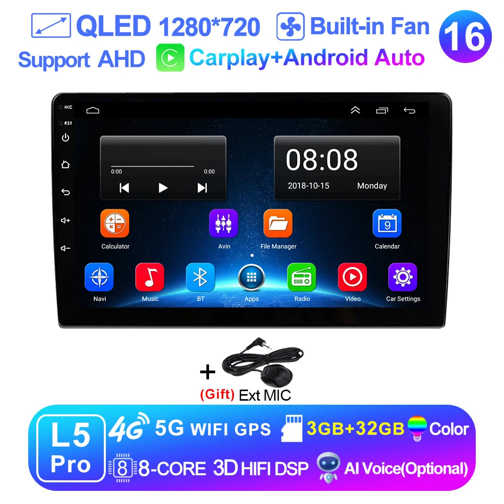 9 inch Wireless Carplay 2din Android 15 Car Radio and Multimedia Video Player