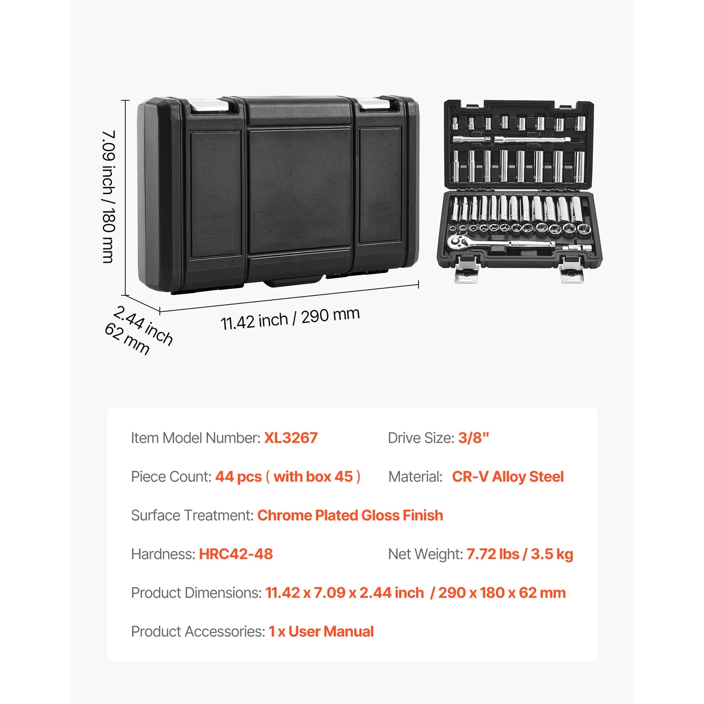 Socket Set 86 Pieces 1/4," 3/8," and 1/2inch SAE and Metric Socket and Ratchet Set