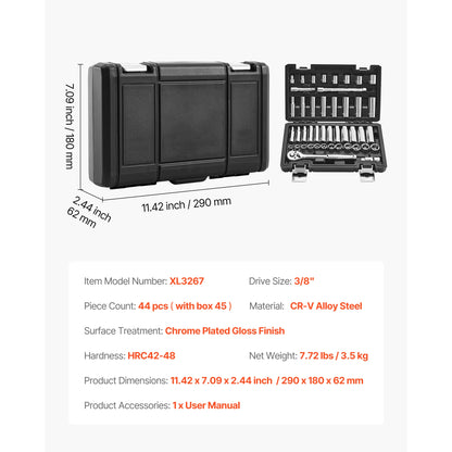 Socket Set 86 Pieces 1/4," 3/8," and 1/2inch SAE and Metric Socket and Ratchet Set