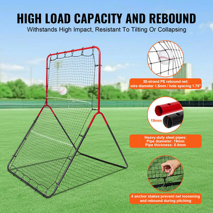 VEVOR Baseball And Softball Pitchback Net 3 x 4.5 ft PitchBack Baseball Pitching Nest three-Way Baseball Softball