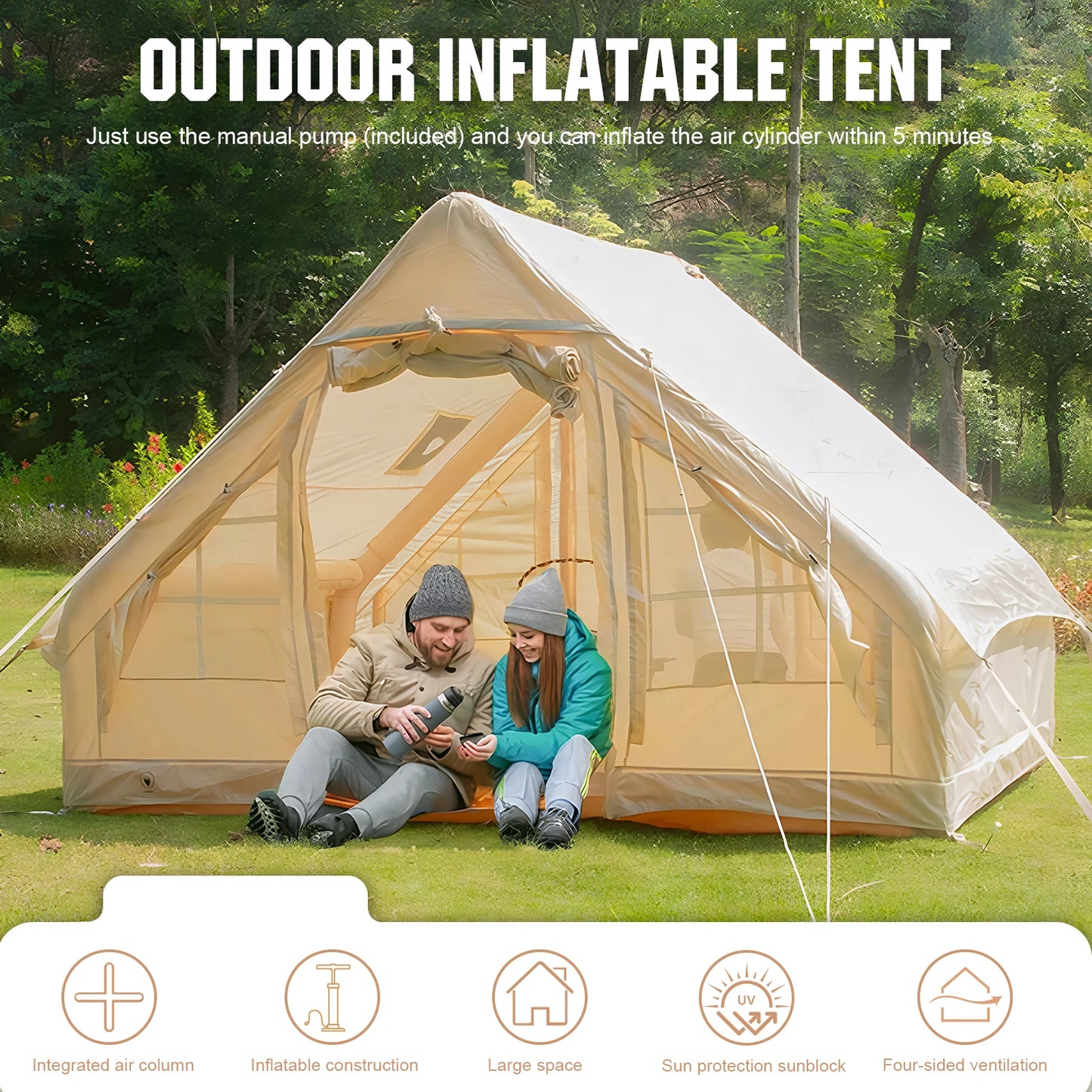 4-6 Person House Self-Supporting Air Tent with Hand Pump