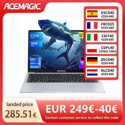 18.5-inch Intel N150 business laptop 16GB DDR4 512GB SSD 180 ° opening and  closing 3.6GHz long battery life metal shell