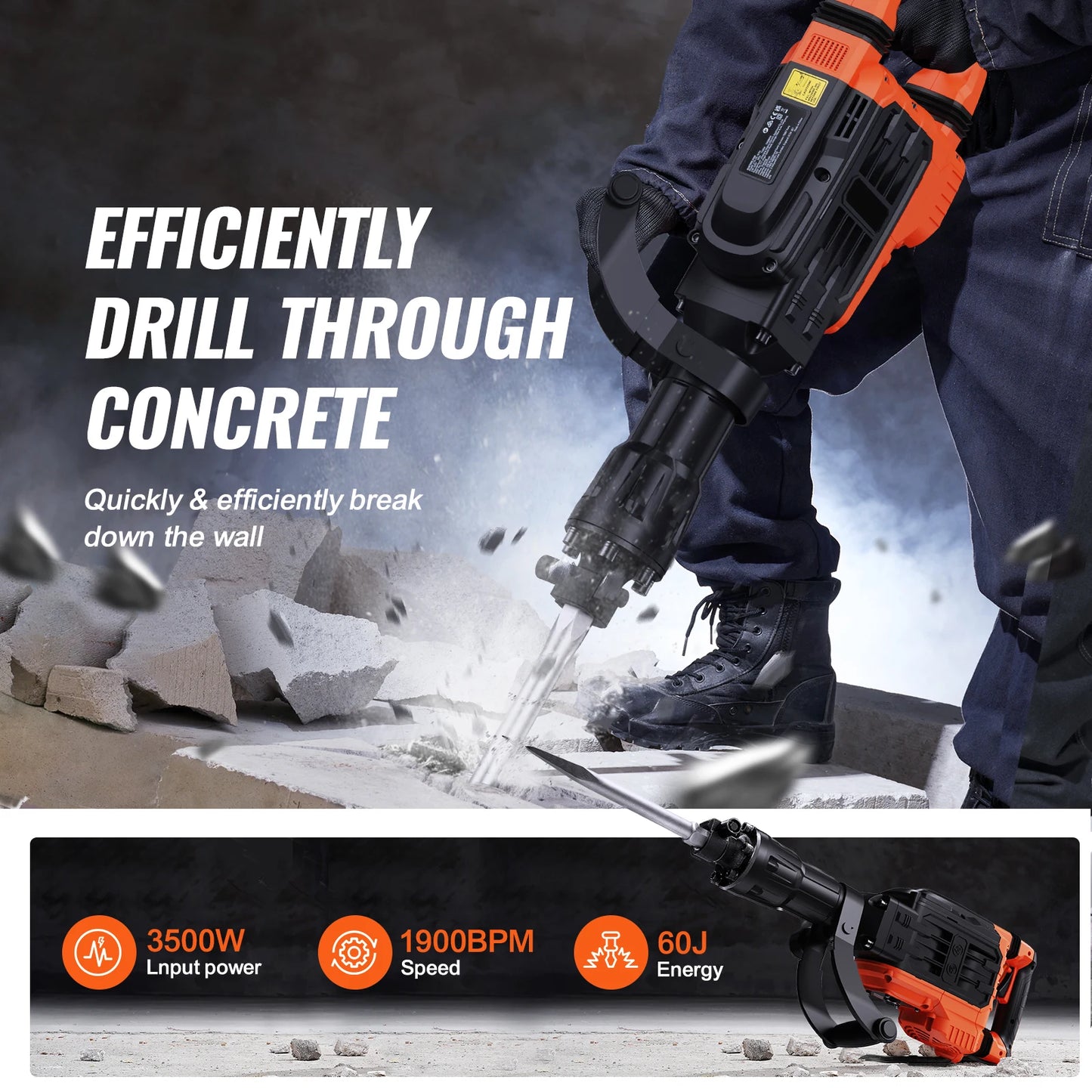 Jack Hammer 3500W Demolition Concrete Breaker