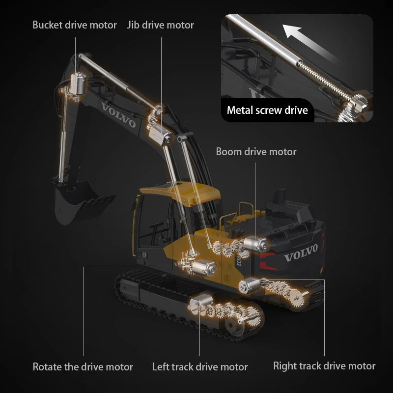 RC Excavator 1/16 Scale, 17CH 3IN1 2.4G APP Dual Remote Control LED Digger