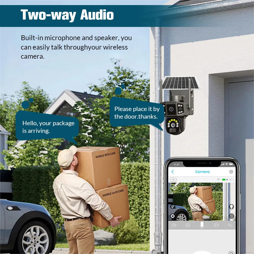 9MP 4K IP Camera With Dual Lens Screen WiFi PTZ Auto Tracking Waterproof Panoramic Surveillance Camera with Voice Intercom System