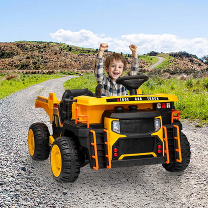 24v Ride on Dump Truck with Remote Control and Extra Shovel, 3 Speeds, Music, Safety Belt