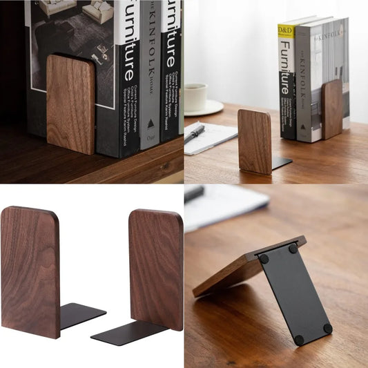Non-slip heavy duty wooden bookends