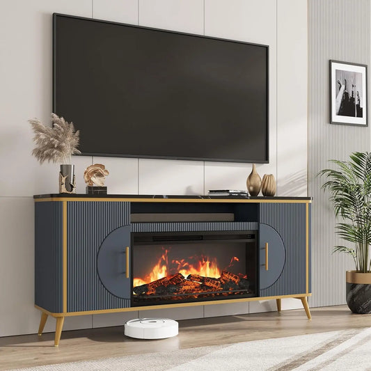 Modern Fluted TV Stand with Electric Fireplace for up to 80'' TVs Luxury Customizable Media Entertainment Center