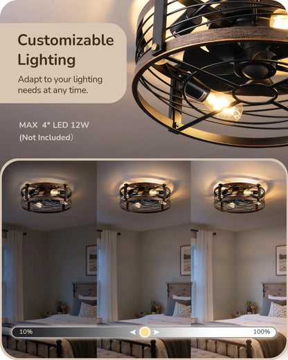Quiet DC Motor Ceiling Fan with Dimmable Light Remote Brushed Gold