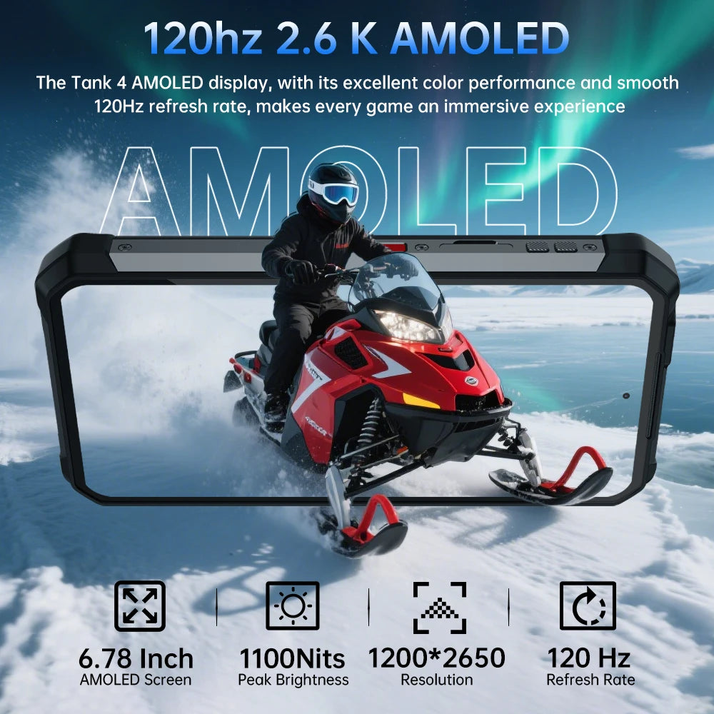 Unihertz Tank 4 5G Rugged Phone Built-in 720P Projector 24+512GB 11600mAh Dimensity 7300 120Hz 6.78'' AMOLED Screen