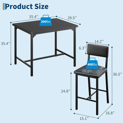 5-Piece Dining Table Set, Bar Table Set with 4 Upholstered Chairs for Pub, Dining Room, Kitchen