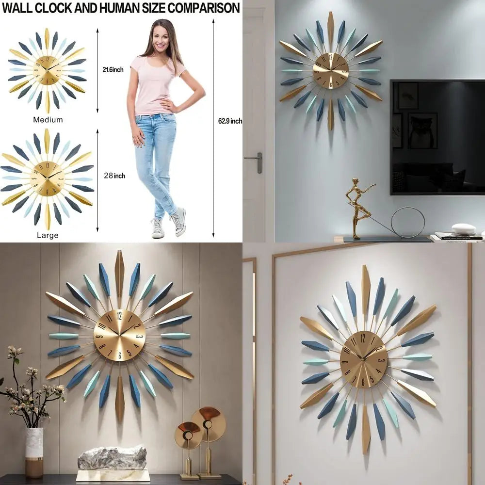 Mid-Century Style Metal Silent Wall Clock, 22 Inch, Modern Decor for Home & Office