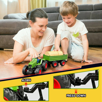 Remote Control Farm Tractor Toy - Realistic RC Farming Vehicle, Multi-Part Rechargeable Tractor for Kids