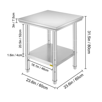 SucceBuy Kitchen Work Bench Commercial Catering Table Worktable with Undershelf Stainless Steel 330LBS 286LBS for Restaurant