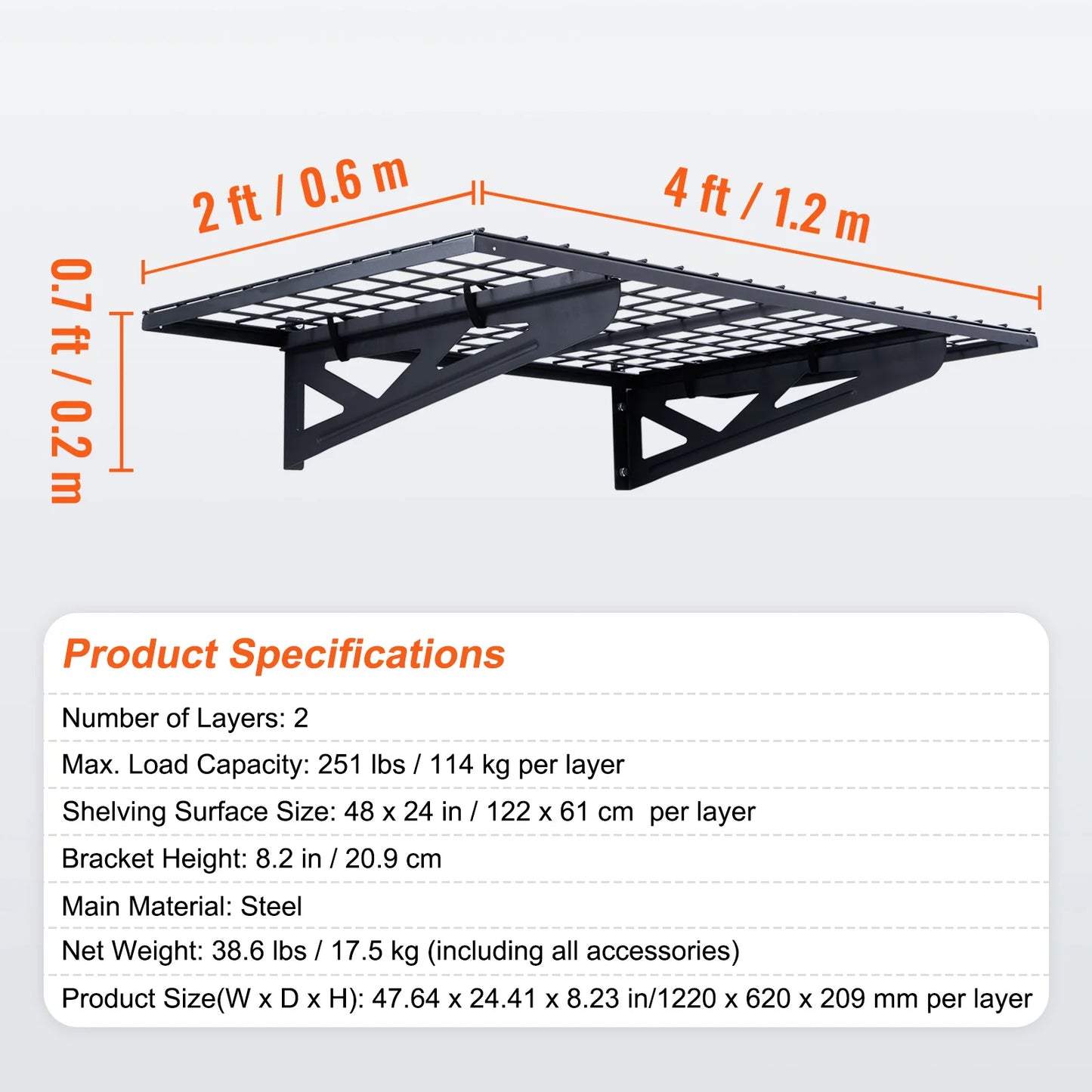 2 Wall Mounted Heavy Duty Shelves