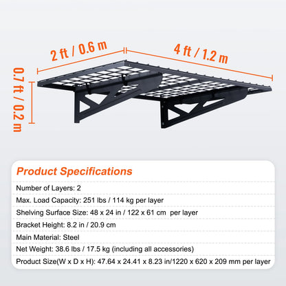 2 Wall Mounted Heavy Duty Shelves