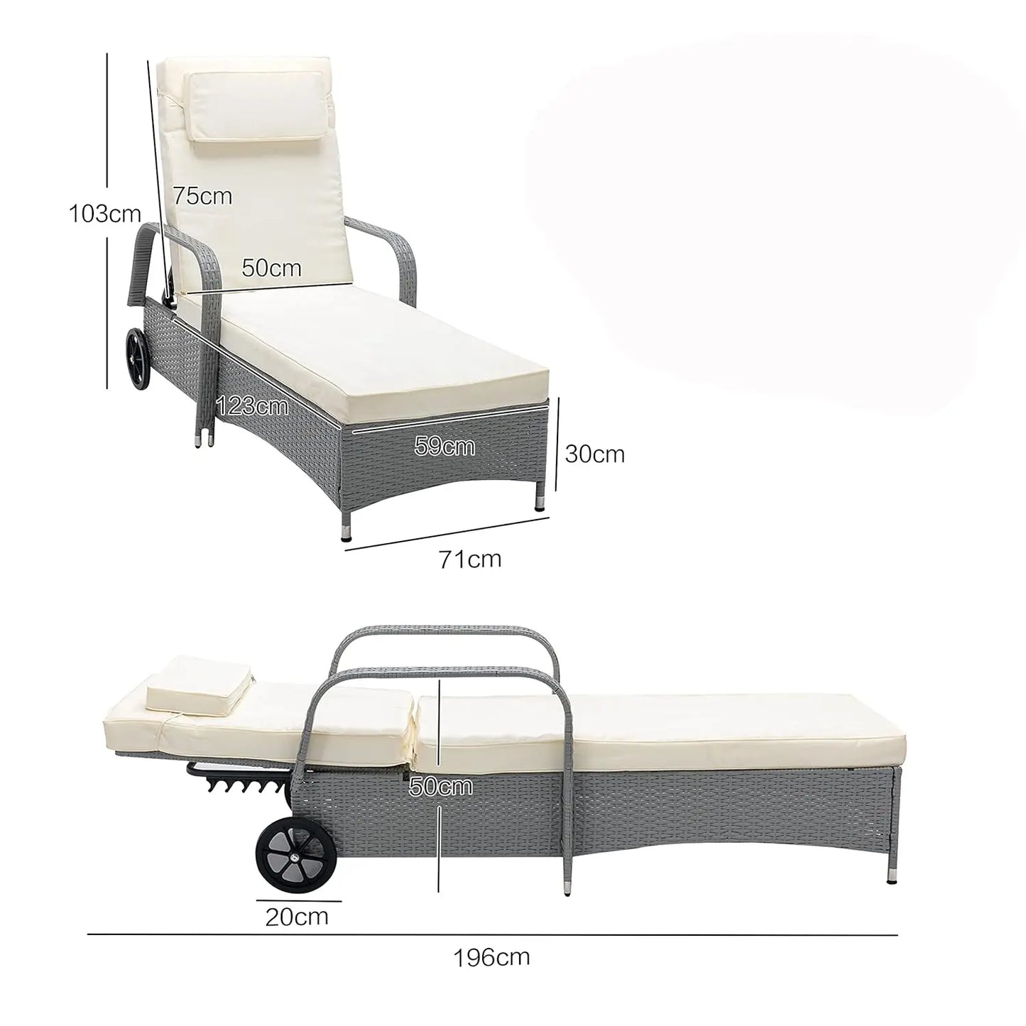 Rattan Sun Lounger Bed Recliner, Outdoor Patio Furniture, Garden Chair, Customized