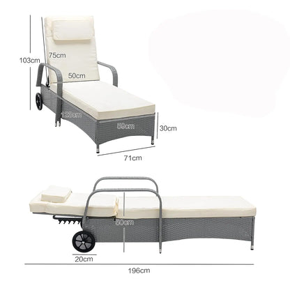 Rattan Sun Lounger Bed Recliner, Outdoor Patio Furniture, Garden Chair, Customized