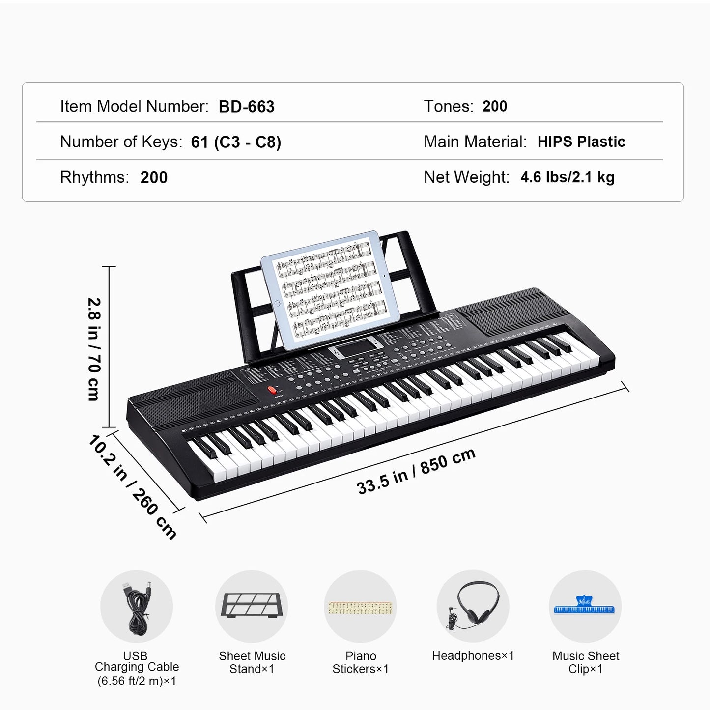 61 Key Portable Digital Keyboard