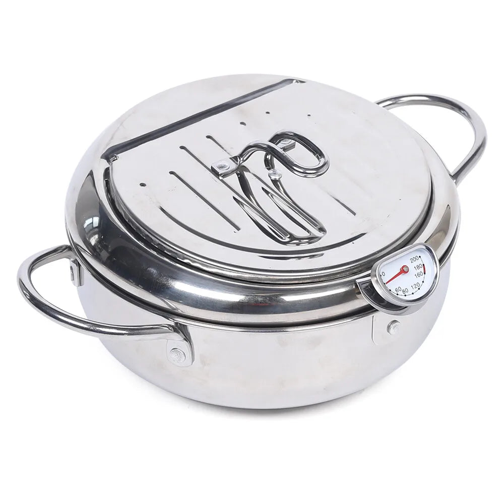 Japanese Deep Frying Pot Tempura Fryer Pan Temperature Control Stainless Steel