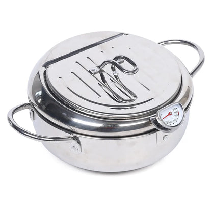 Japanese Deep Frying Pot Tempura Fryer Pan Temperature Control Stainless Steel