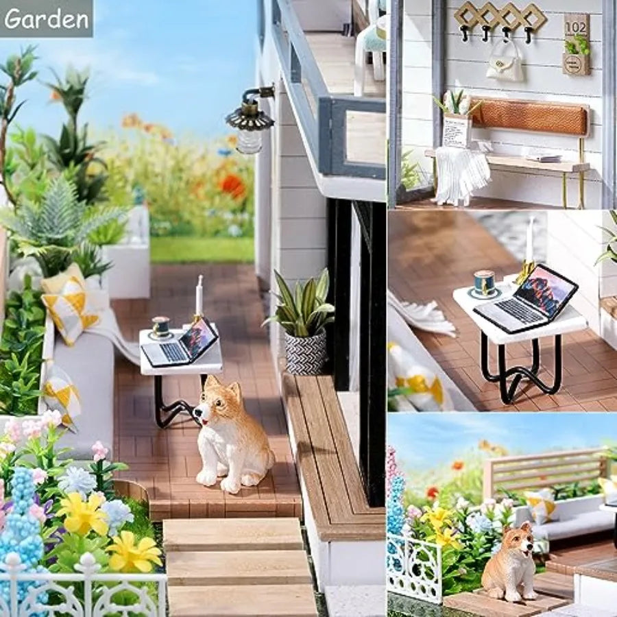 1:24 Scale Wooden Garden Villa with Furniture