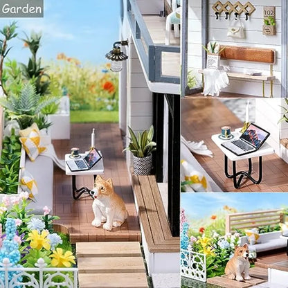 1:24 Scale Wooden Garden Villa with Furniture