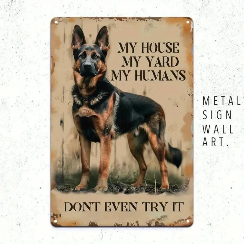 Rustic German Shepherd Guard Sign - 8x12in Aluminum, Yard Home Man Cave Decor, Pet Lover Gift