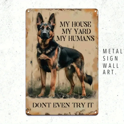 Rustic German Shepherd Guard Sign - 8x12in Aluminum, Yard Home Man Cave Decor, Pet Lover Gift