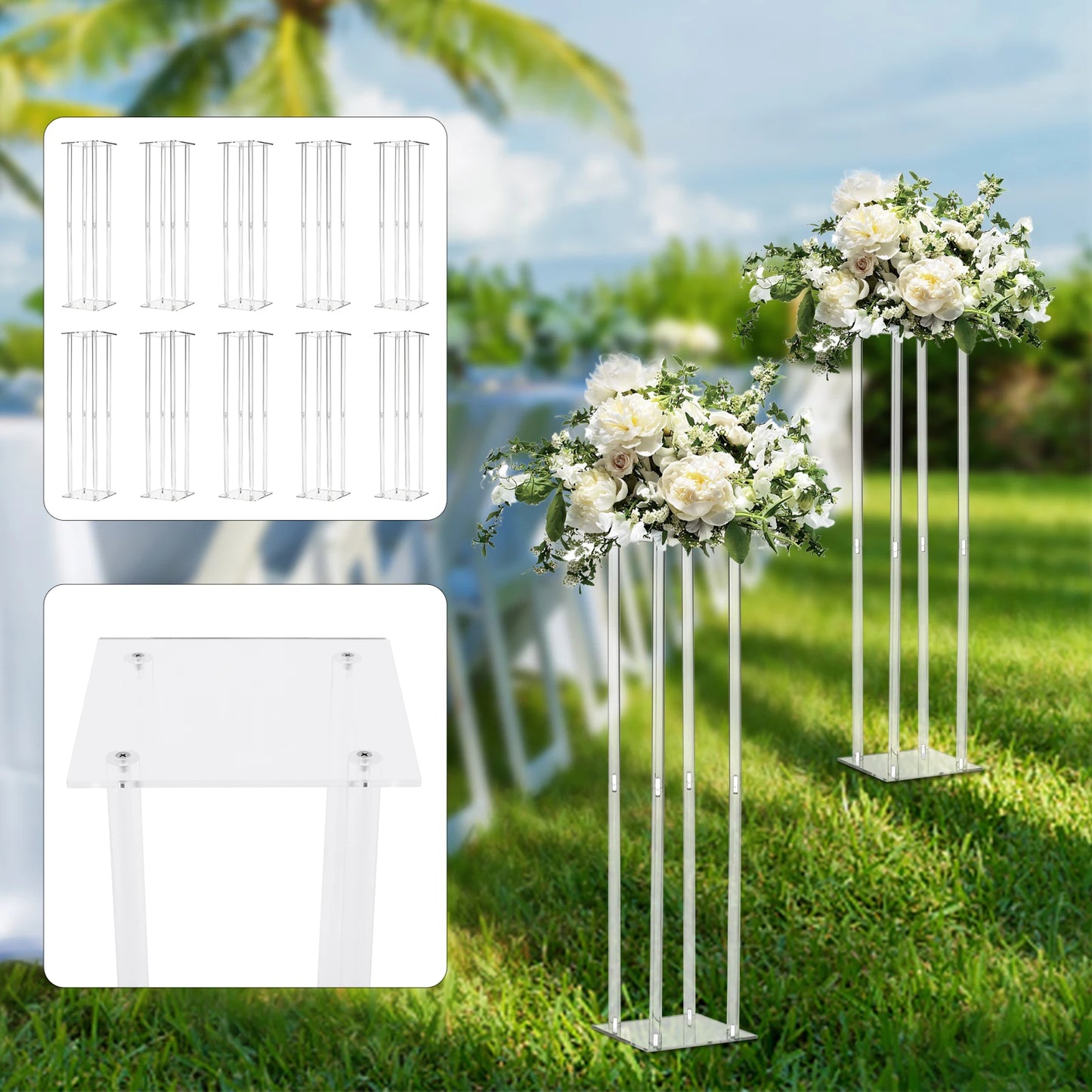 10x10x31.5 Inch Rectangle Acrylic Wedding Centerpiece Flower Pedestal Clear Column