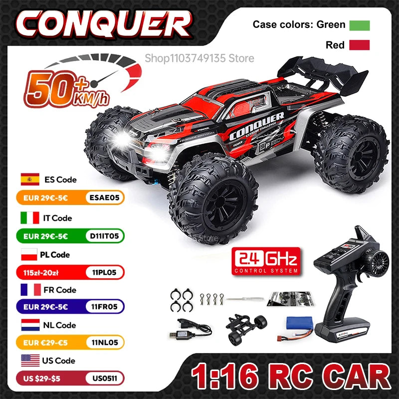 1:16 Scale Large RC Car 50km/h High Speed 4WD 2.4G Off Road Monster Truck RC Toy