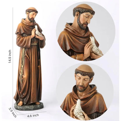 14.5 St. Francis of Assisi Statue - Catholic Patron Saint of Animals, Garden Decor, Handcrafted Religious Gift