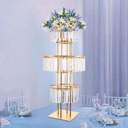 Gold/Silver 5 Tier Wedding Centerpiece 110cm Acrylic Crystal Flower Vase Rack for Floor Table Decor Display Holder,