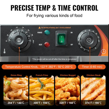 12L Electric Deep Fryer w/Dual Removable Tanks Commercial Countertop  Fryer for Chicken French Fries Frying Chips