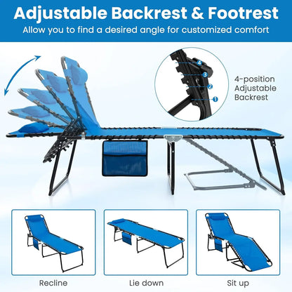 Lounge Chairs for Outside, Extra High Folding Beach Tanning Lounger with Adjustable Backrest, Customized