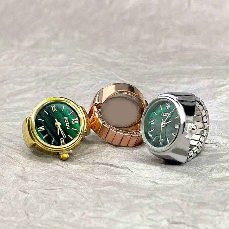 Vintage Alloy Shell Quartz Finger Ring Watch for Men or Women