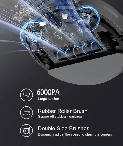 Robot Vacuum Cleaner Combo and Mop - 6000PA Strong Suction  Robotic App & Remote Control Self-Charging Smart Mapping for Pet Hair