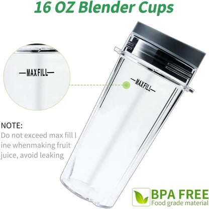 Nutri Ninja Blender Blade Assembly & 2-Pack of 16 oz. Cups for BL770 BL780 BL660