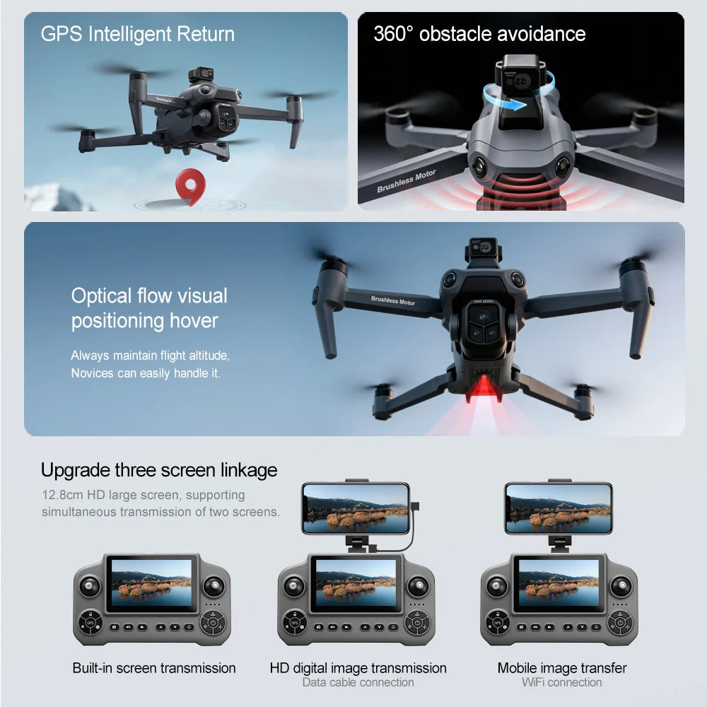 RC Quadcopter with LCD Screen Remote Control Drone Laser Obstacle Avoidance 8K GPS Professional Camera